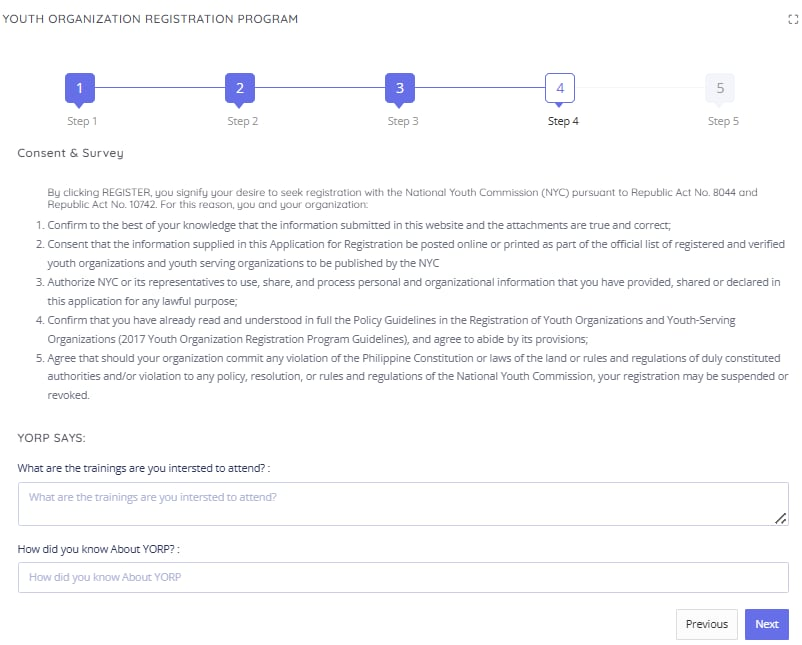 YORP portal screenshot — Consent & Survey