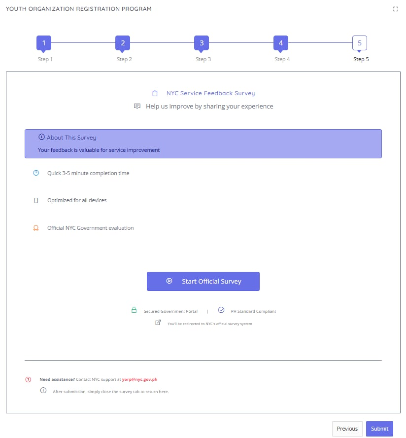 YORP portal screenshot — Feedback Survey & Submit